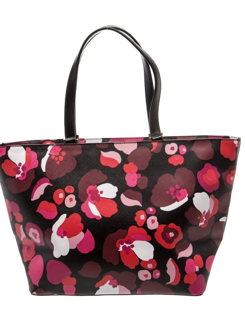 Kate Spade New York Floral Tote Bag Large Black Pink Red Zip Lined Pockets